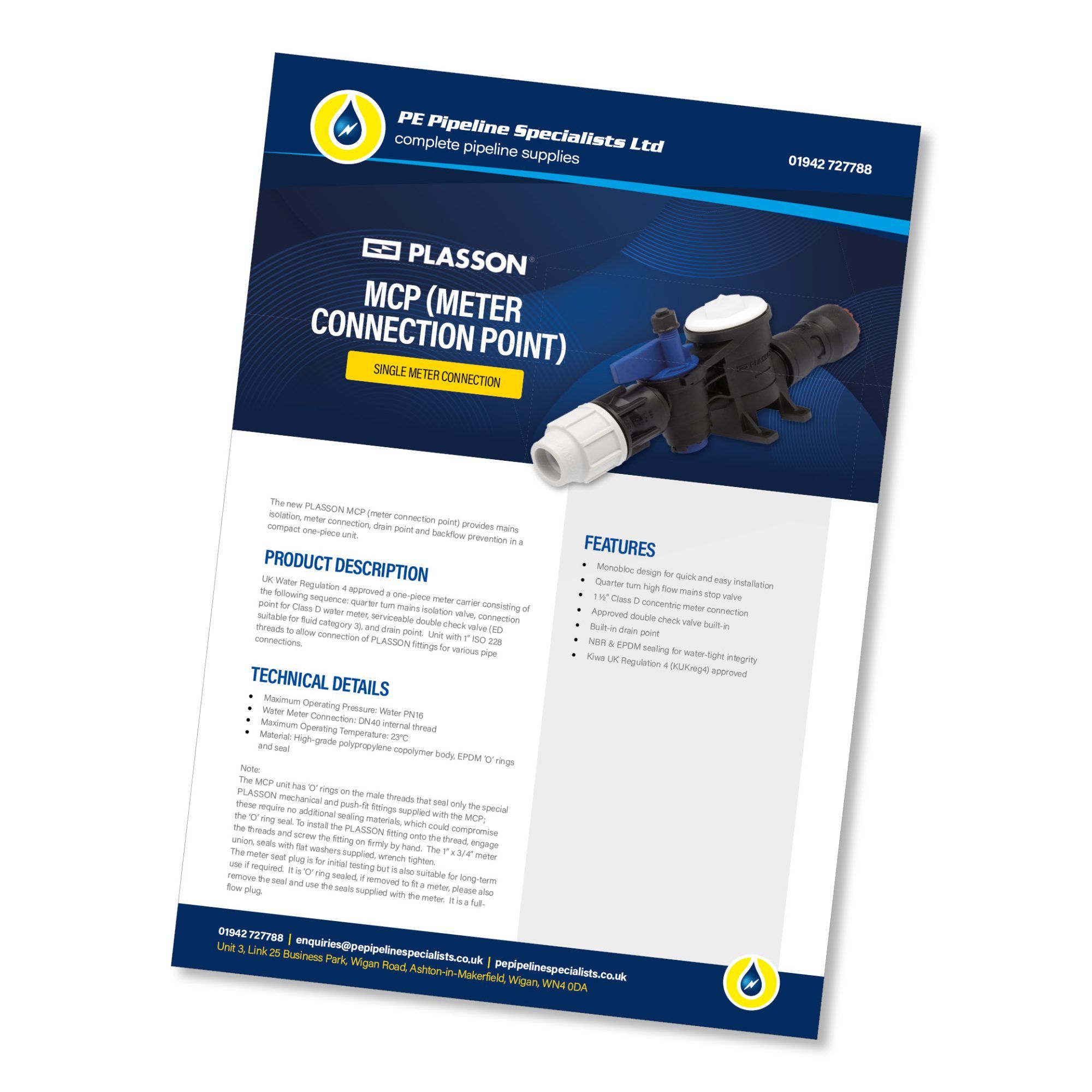 Datasheet Plasson MCP Single Meter Connection